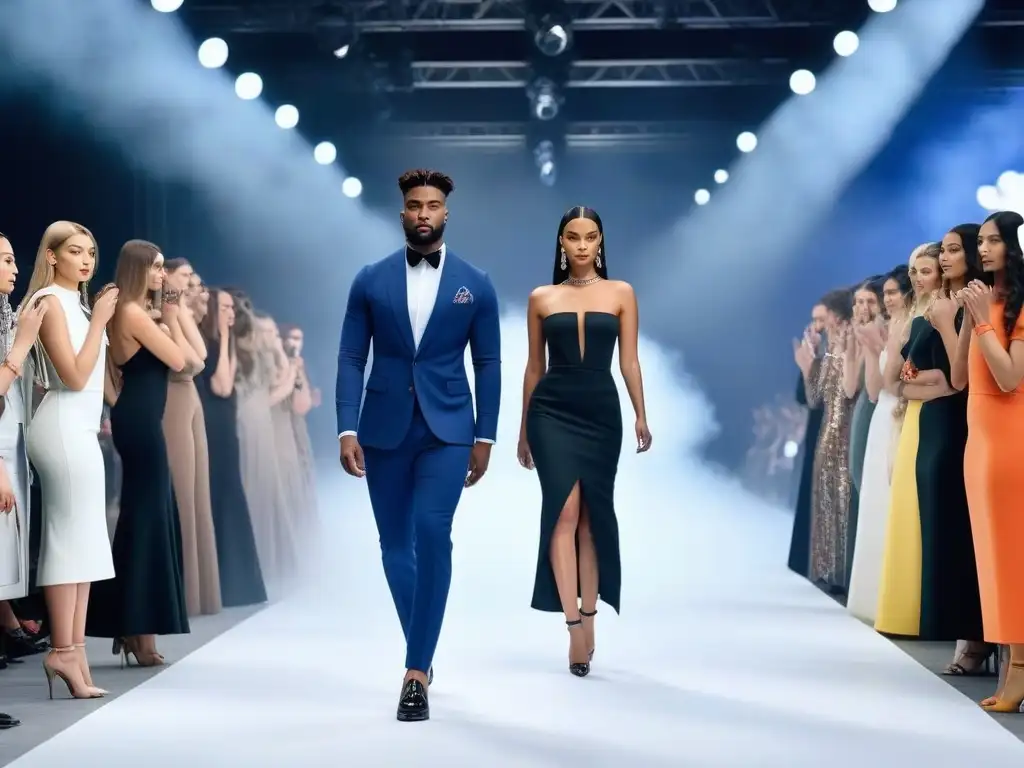 Desfile de moda inclusivo: diversidad y empoderamiento en 2021 Un desfile de moda inclusivo en 2021 con modelos diversos luciendo atuendos modernos, empoderando la individualidad