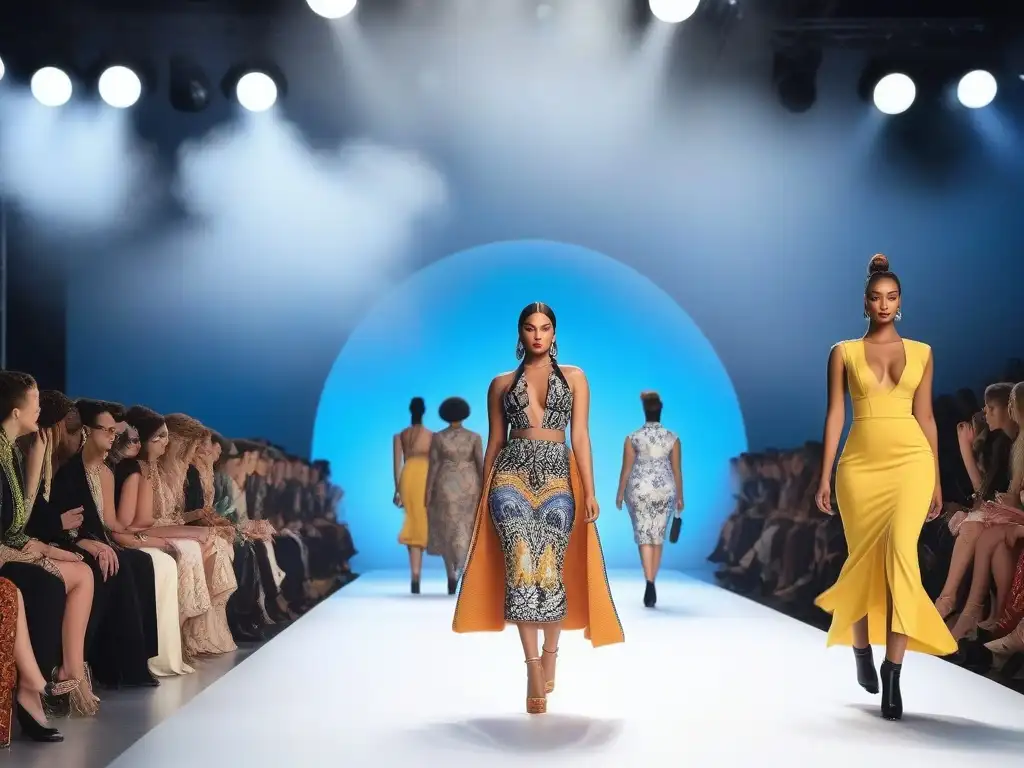 Desfile de moda inclusivo: modelos diversos deslumbran en la pasarela Desfile de moda inclusivo y creativo con modelos de diversos cuerpos y etnias, luciendo atuendos únicos y elegantes