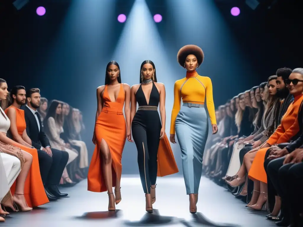 Desfile inclusivo de moda: diversidad en la pasarela Desfile de moda inclusivo: diversidad en la pasarela con diseños modernos y luces brillantes
