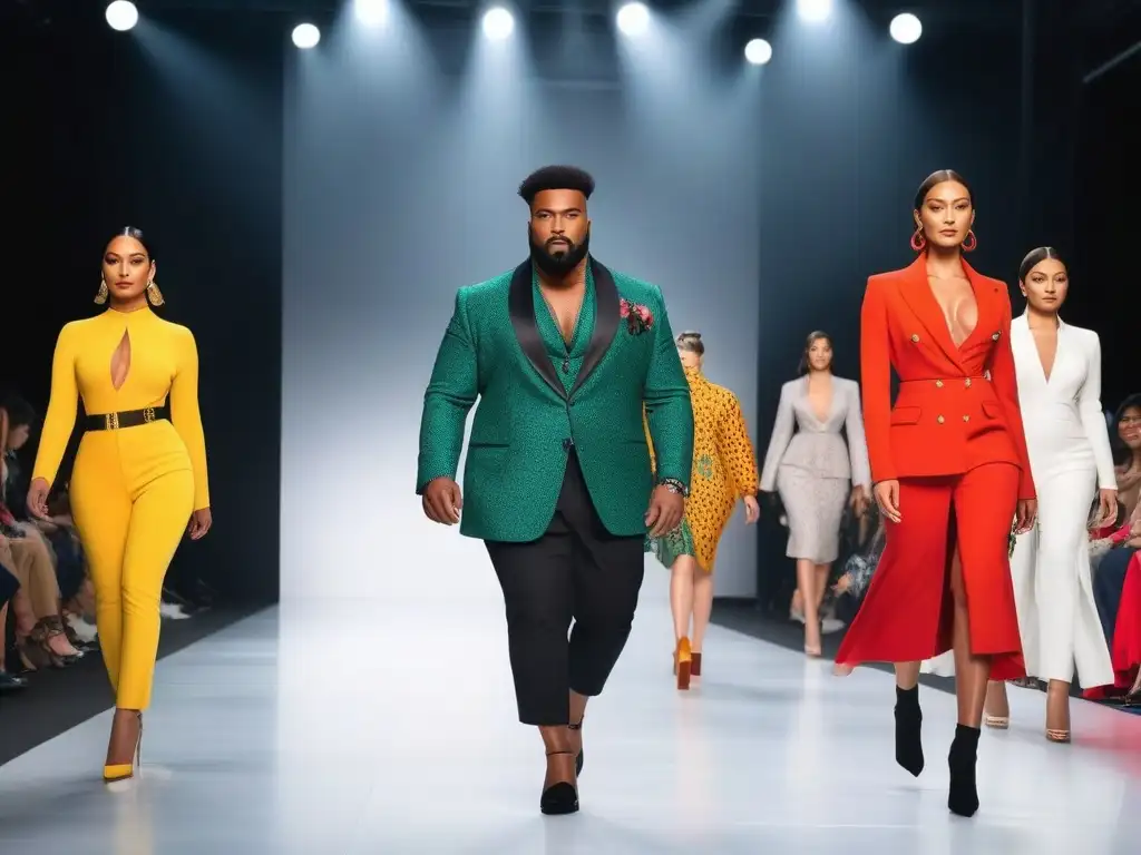 Desfile de moda inclusivo: diversidad en la pasarela Desfile de moda inclusivo con diversidad de modelos y marcas colaboradoras en una pasarela vibrante