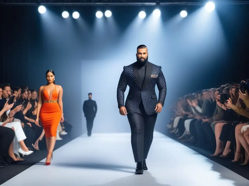 Desfile de moda inclusivo: diversidad y empoderamiento en la pasarela Un desfile de moda inclusivo y diverso con modelos de diferentes tallas, etnias y habilidades, caminando con confianza por la pasarela