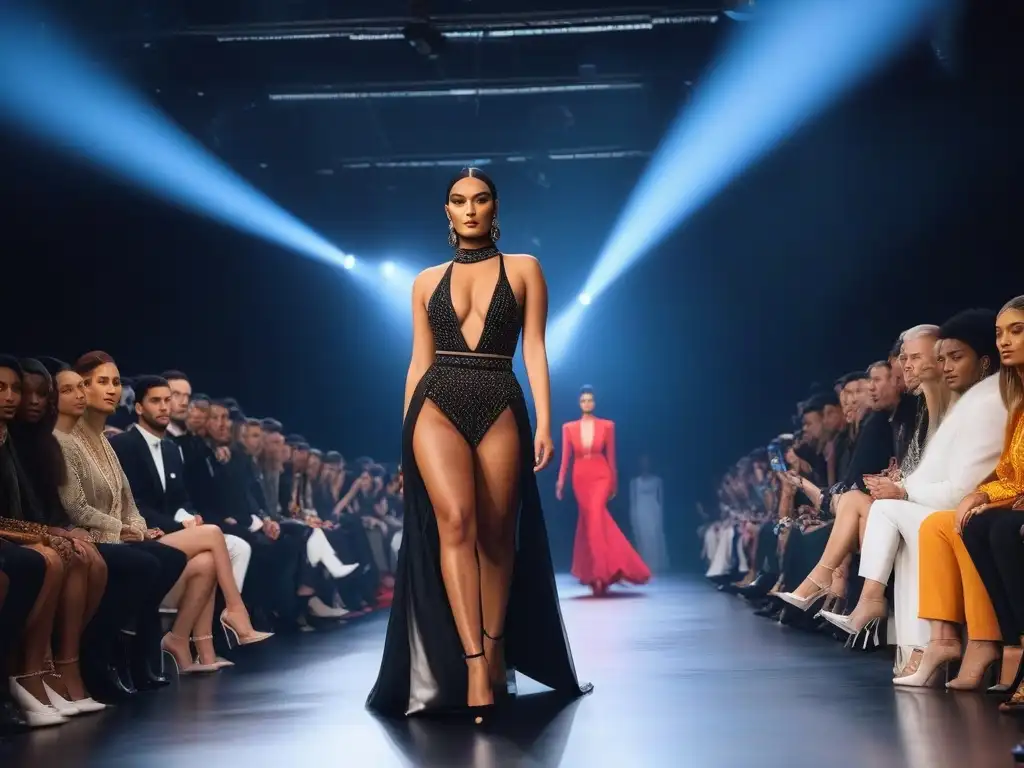 Desfile de moda diverso y inclusivo: modelos confiados con estilo único Desfile de moda inclusivo y diverso con modelos de diferentes etnias, cuerpos e identidades de género caminando con confianza por la pasarela en un ambiente moderno y elegante
