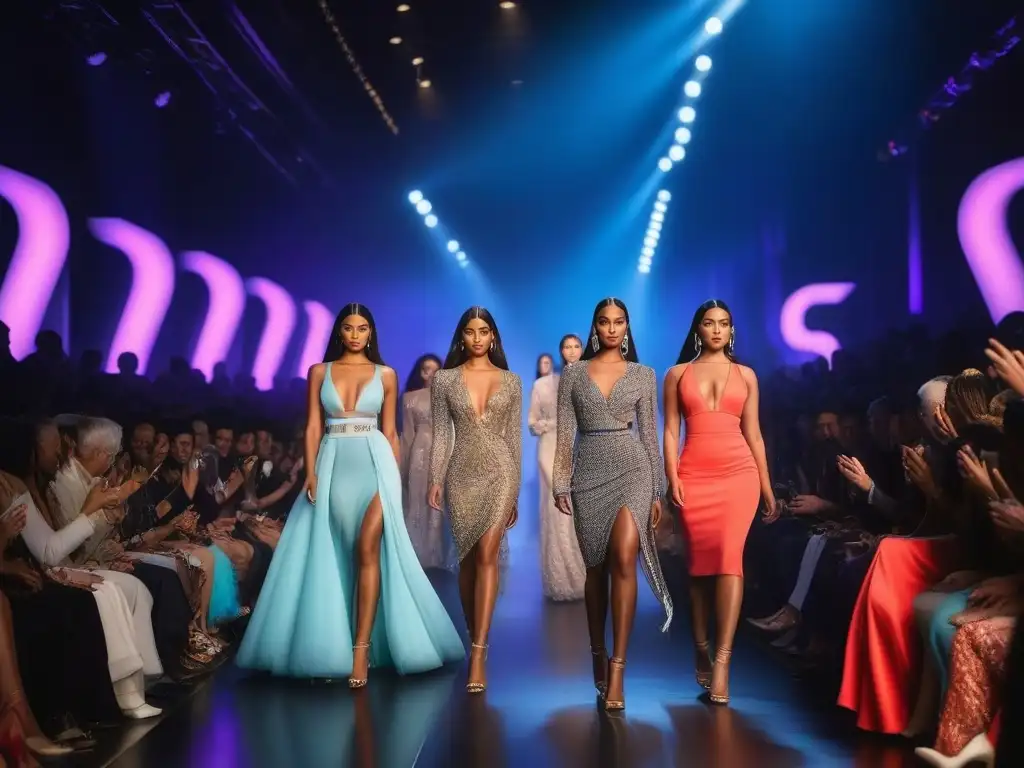 Desfile de moda inclusivo con modelos diversos y elegantes Desfile de moda inclusivo y diverso con modelos de diferentes etnias, cuerpos y habilidades desfilando en la pasarela