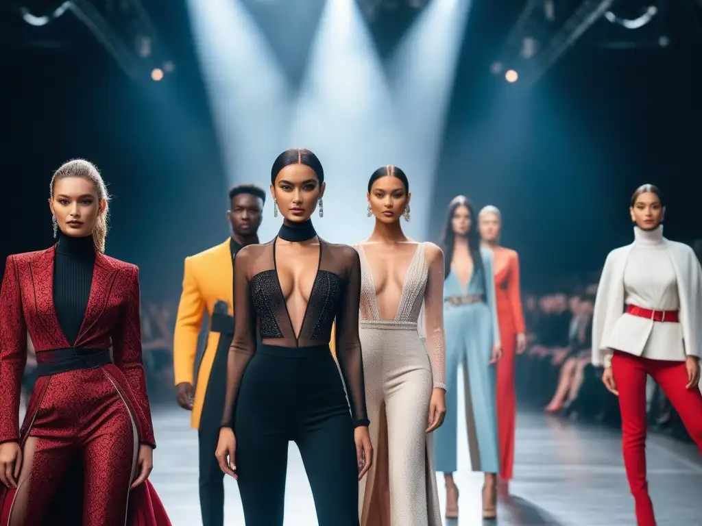 Desfile de moda: modelos étnicos en empoderamiento Desfile de moda inclusivo y diverso con modelos altas de diferentes etnias luciendo outfits chic en una pasarela