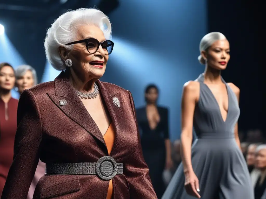 Desfile de moda inclusivo: elegancia y diversidad en la pasarela Un desfile de moda inclusivo y elegante con modelos de la tercera edad rompiendo estereotipos