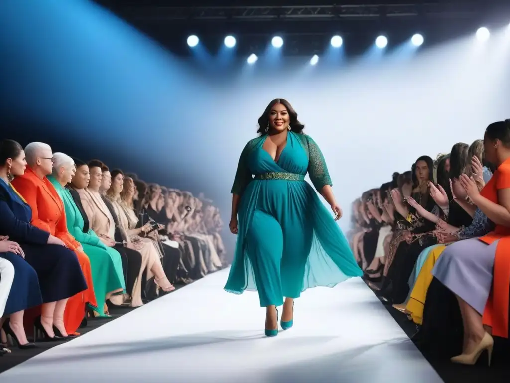 Desfile de moda inclusivo y empoderador con modelos de tallas grandes Un desfile de moda inclusivo y empoderador con modelos plussize desfilando con estilo único y confianza, desafiando estándares de belleza
