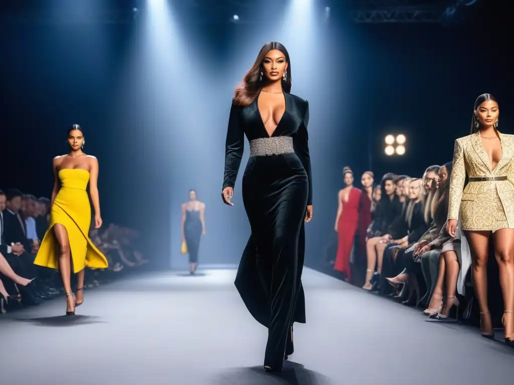 Desfile de moda inclusivo: Celebrando la diversidad en la pasarela Desfile de moda inclusivo y empoderador, reflejando el cambio en la industria de la moda con diversidad de tallas, etnias y estilos