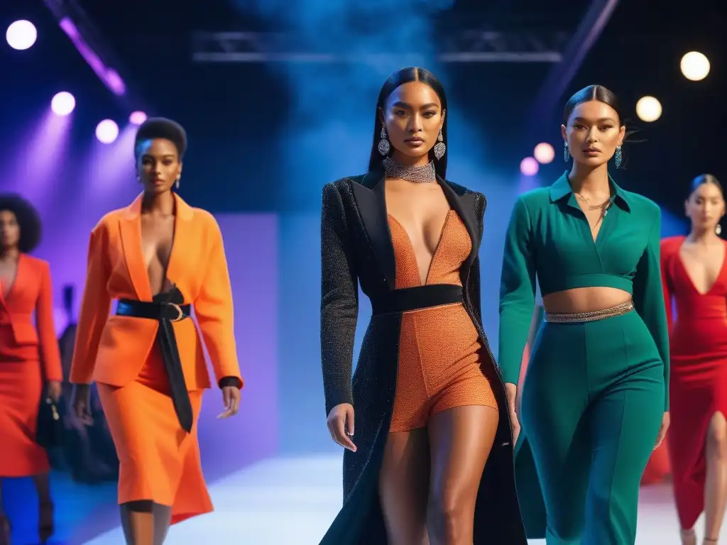 Diversidad y moda: Desfile inclusivo de modelos en pasarela Desfile de moda inclusivo y empoderador con modelos de diferentes etnias y estilos caminando con confianza