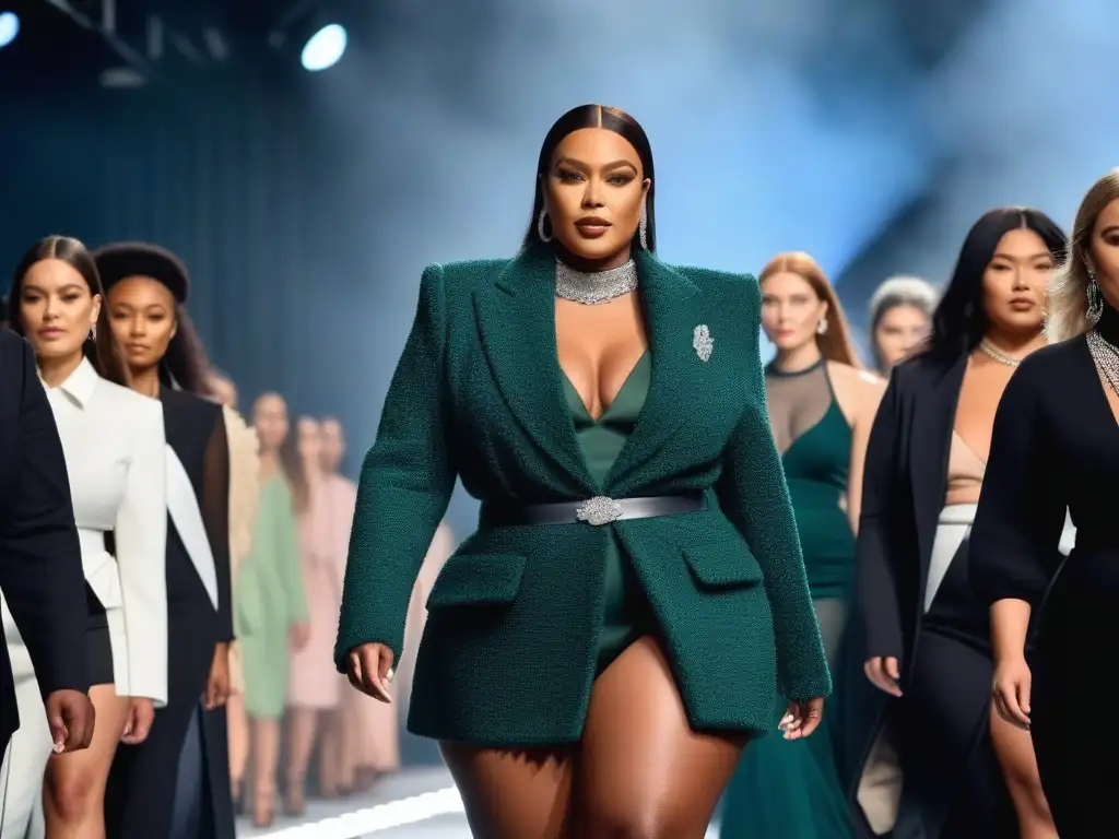 Desfile de moda inclusivo: influencers confiados y diversos en la pasarela Un desfile de moda inclusivo con influencers de cuerpos diversos transmitiendo confianza y aceptación