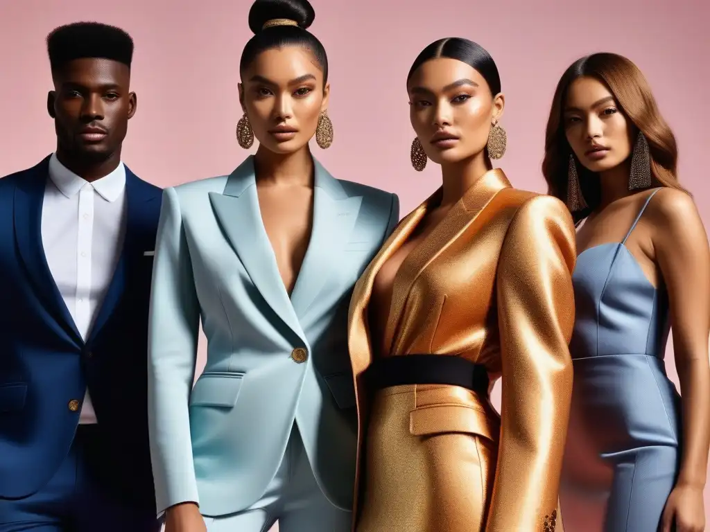 Moda inclusiva: diversidad y elegancia urbana Un desfile de moda inclusivo y lujoso con modelos diversos en un entorno urbano chic, reflejando empoderamiento y sofisticación