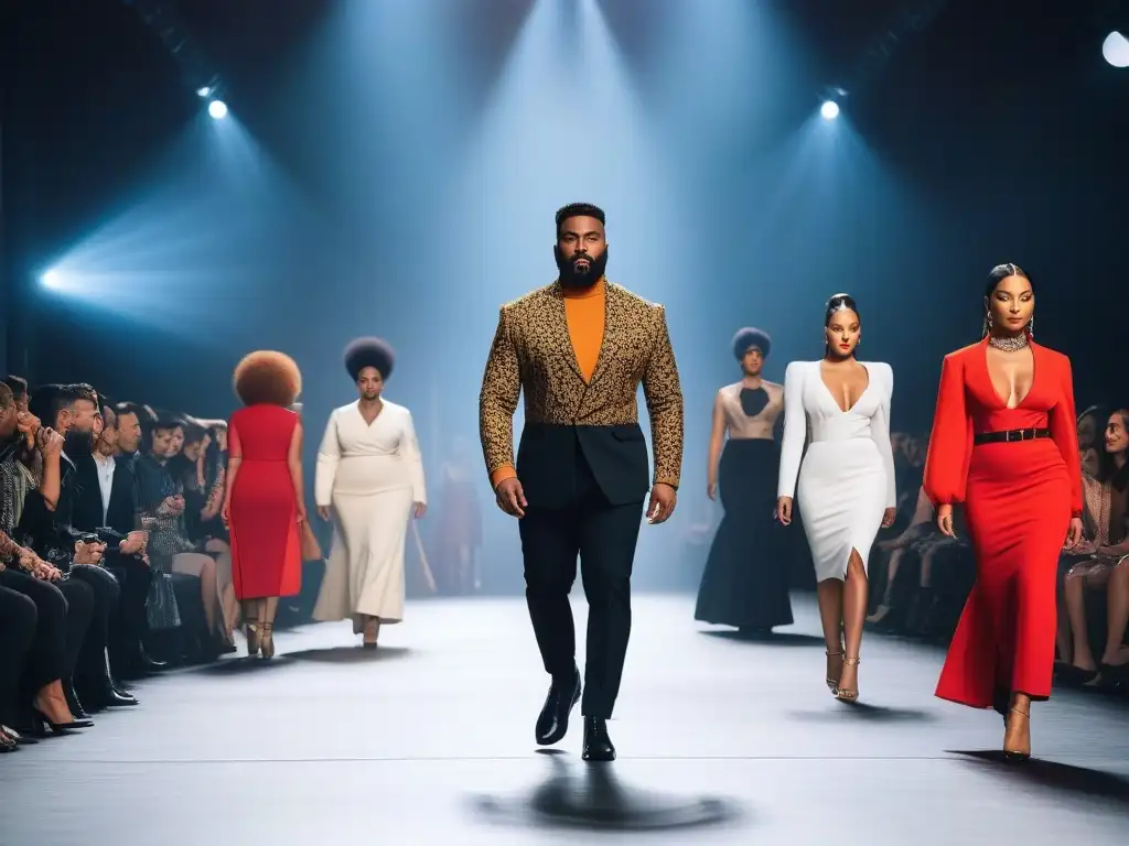 Desfile de moda inclusivo: diversidad de modelos en pasarela Desfile de moda inclusivo con modelos de diferentes etnias, cuerpos y edades caminando con confianza en la pasarela