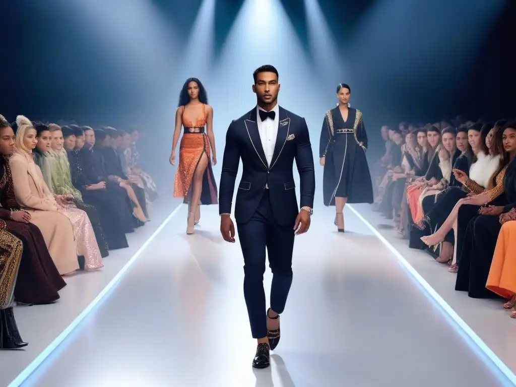 Desfile de moda inclusivo: diversidad en la pasarela Un desfile de moda inclusivo con modelos de diversas etnias, cuerpos y habilidades, caminando con confianza por la pasarela