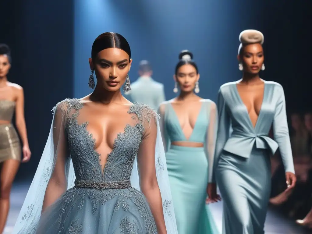 Desfile de moda inclusivo: diversidad étnica y de cuerpos en la pasarela Desfile de moda inclusivo con modelos de diversas etnias y tallas especiales, celebrando la diversidad en la industria