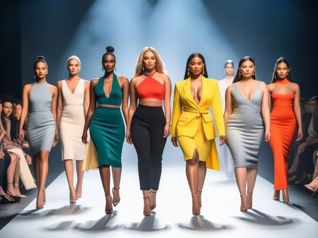 Desfile de moda inclusivo: belleza y diversidad en la pasarela Desfile de moda inclusivo con modelos de diferentes etnias y cuerpos, luciendo prendas modernas y elegantes