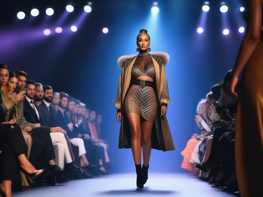 Desfile inclusivo: moda diversa y empoderada Desfile de moda inclusivo con modelos diversos exhibiendo creaciones impactantes de diseñadores inclusivos en una pasarela futurista y vibrante
