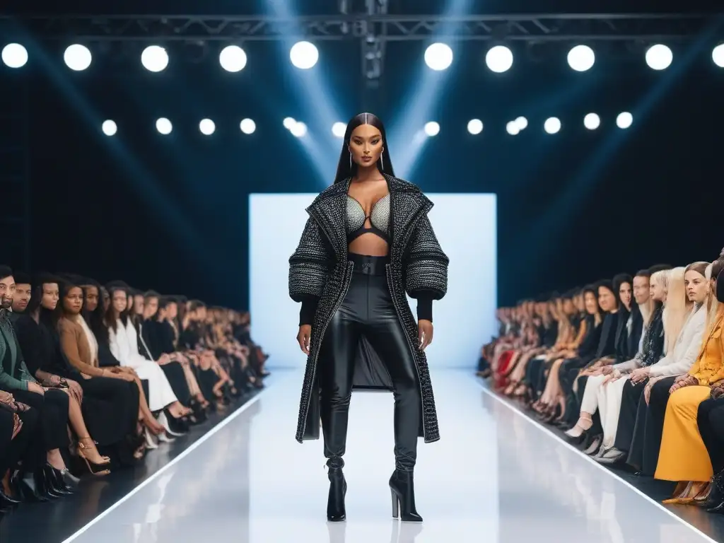 Desfile de moda inclusivo con modelos de diferentes tamaños, formas y etnias, luciendo looks únicos y modernos
