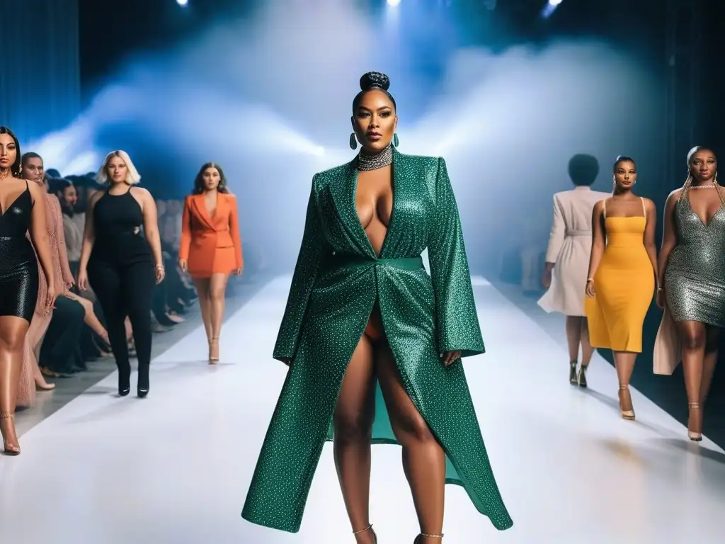 Desfile de moda inclusivo y empoderado con diversidad de cuerpos y estilos Desfile de moda inclusivo con modelos diversos, empoderados y seguros, en un ambiente de celebración