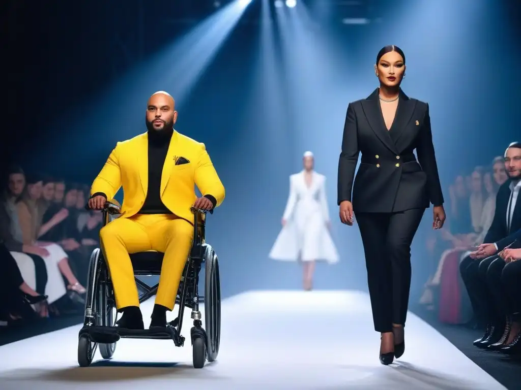 Desfile inclusivo: moda en sillas de ruedas Desfile de moda inclusivo con modelos en silla de ruedas desfilando con estilo y confianza