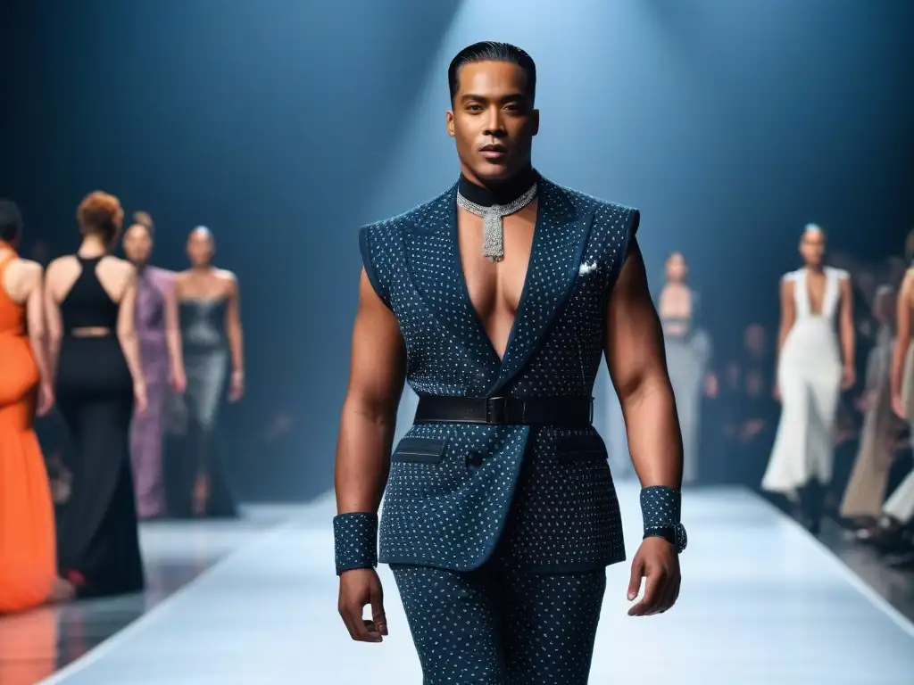 Desfile de moda inclusivo y empoderado: modelos diversos rompiendo barreras Desfile de moda inclusivo con modelos diversos de géneros, razas y cuerpos caminando con confianza en la pasarela