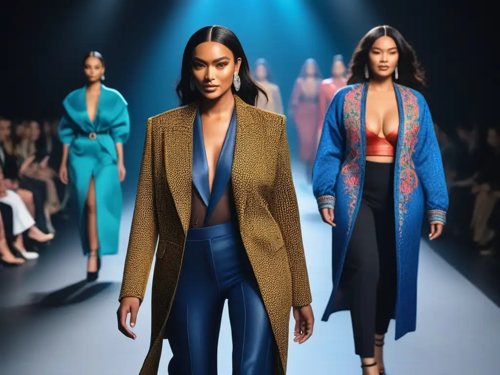 Desfile de moda inclusivo: diversidad y empoderamiento Desfile de moda inclusivo con modelos diversos y tallas especiales caminando con confianza, radiando empoderamiento y aceptación