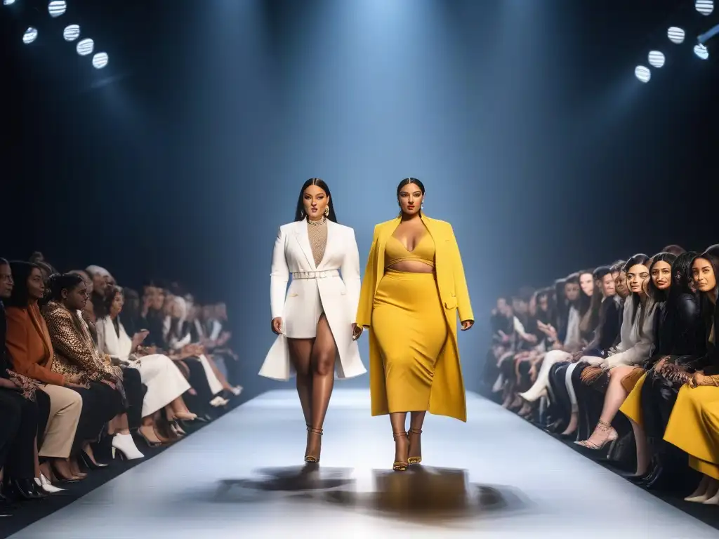 Desfile de moda inclusivo: celebrando la diversidad en la pasarela Desfile de moda inclusivo con modelos de diversas etnias, tallas, géneros y habilidades, exhibiendo empoderamiento y diversidad