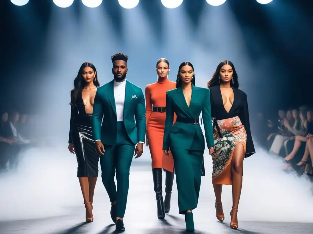 Desfile de moda inclusivo: Celebrando la diversidad con estilo Un desfile de moda inclusivo con modelos de moda diversidad cuerpos, empoderados y seguros de sí mismos, en una pasarela luminosa y moderna