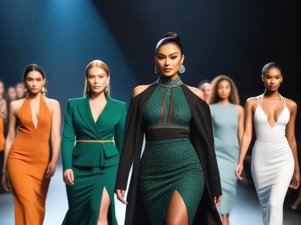 Desfile de moda inclusivo con modelos diversos deslumbrando al mundo Desfile de moda inclusivo con modelos de diversas etnias, cuerpos y habilidades, mostrando elegantes atuendos
