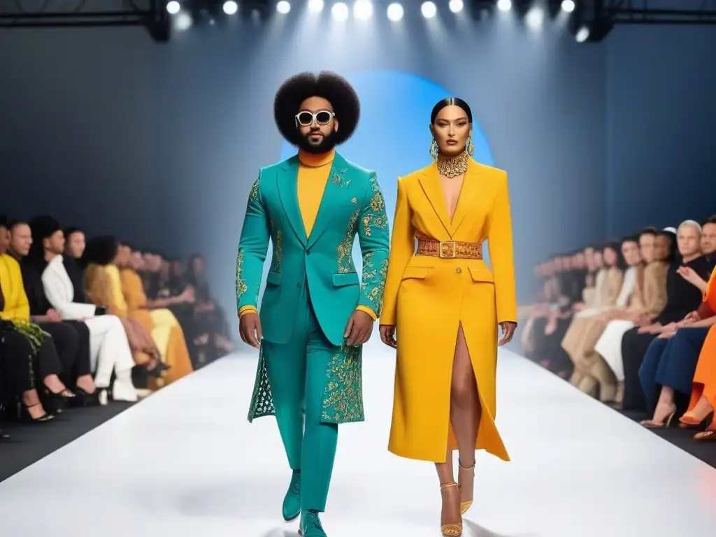 Desfile inclusivo de moda: diversidad y empoderamiento en la pasarela Un desfile de moda inclusivo con modelos diversos caminando con confianza en una pasarela, fusionando activismo y estilo
