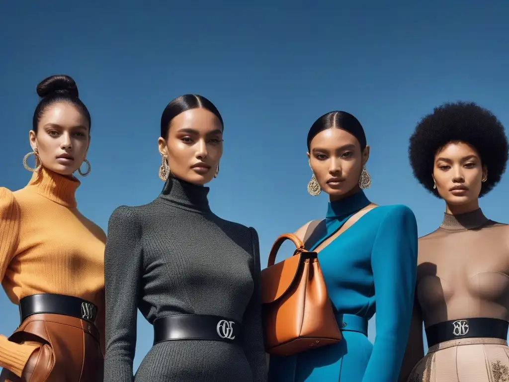 Desfile inclusivo de modelos: moda Loewe y diversidad Un desfile de moda inclusivo de Loewe con modelos diversos exhibiendo bolsos de lujo, irradiando empoderamiento y estilo