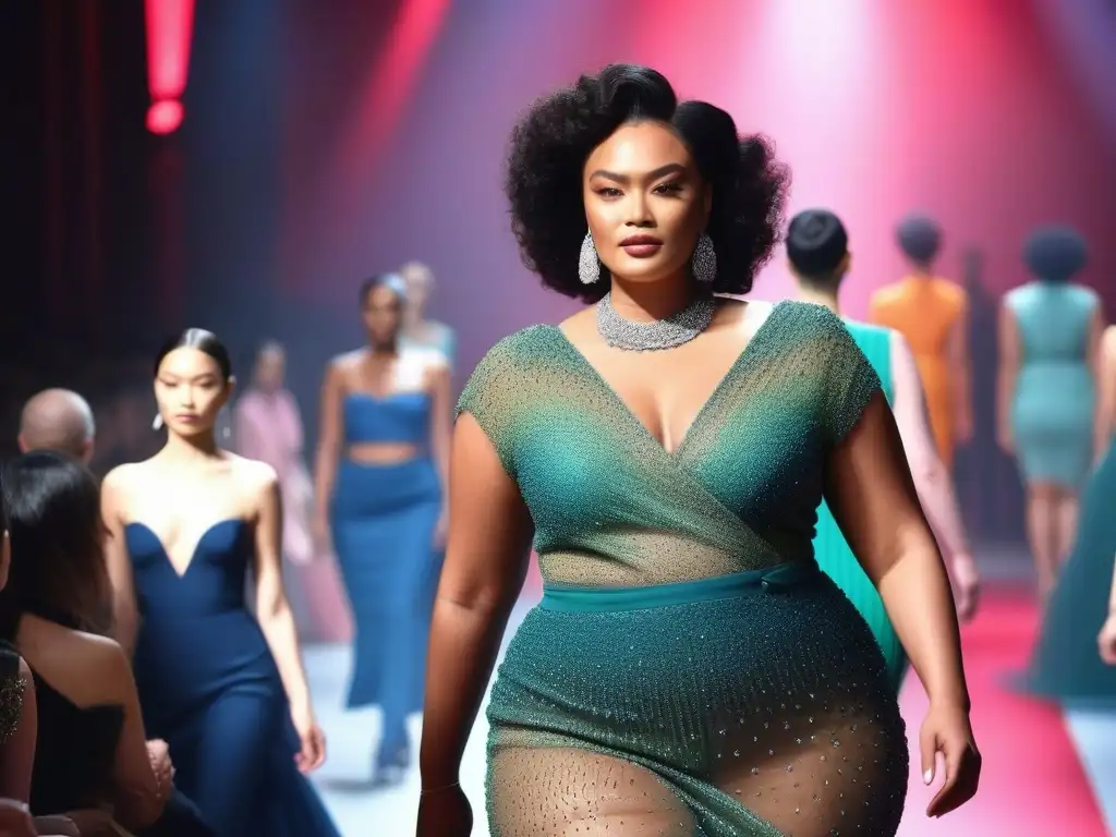 Diversidad y estilo en la pasarela: moda inclusiva para todos Desfile de moda inclusivo con modelos de diversas etnias y cuerpos, luciendo diseños de marcas inclusivas