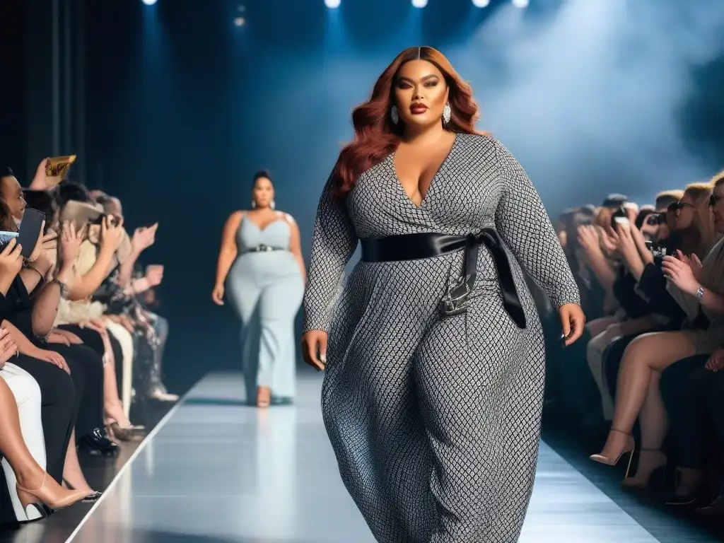 Desfile de moda plussize: empoderamiento e inclusividad Desfile de moda inclusivo con modelos plus size desfilando con estilo y empoderamiento luciendo pantalones plus size para todos