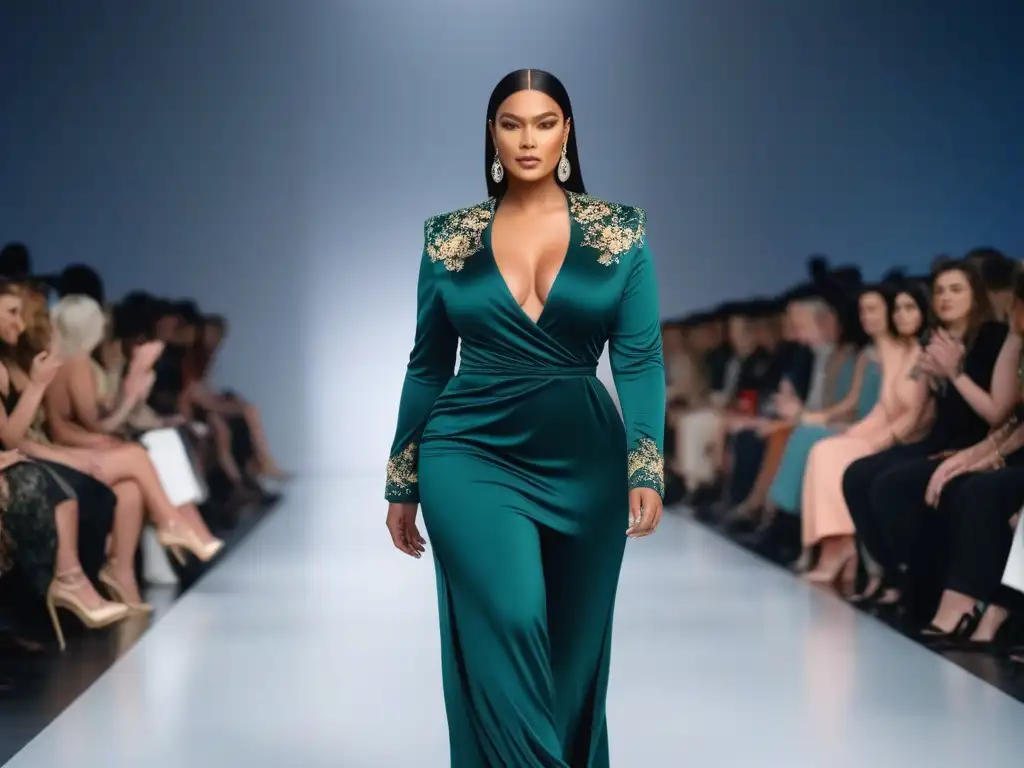 Desfile de moda inclusivo: celebrando la diversidad de tallas y etnias Desfile de moda inclusivo: modelos diversos, confiados y empoderados, luciendo piezas elegantes en una pasarela moderna