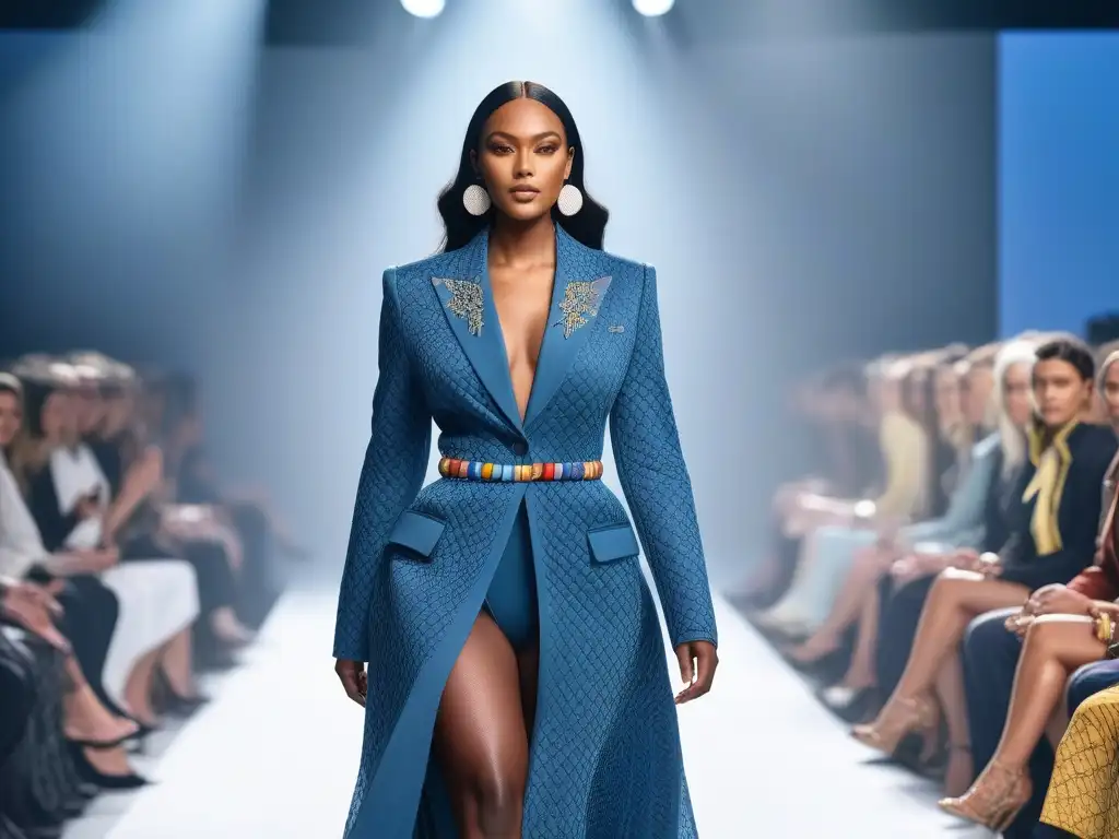Desfile inclusivo: moda sostenible para todos los cuerpos Desfile de moda inclusivo con modelos de diferentes tallas y estilos, en un escenario futurista