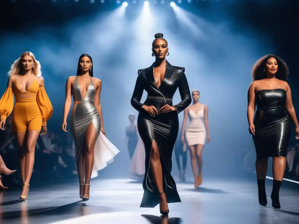 Desfile de moda inclusivo: Celebrando la diversidad con estilo Desfile de moda inclusivo con modelos de diferentes habilidades luciendo estilos únicos y trendy, en una pasarela moderna