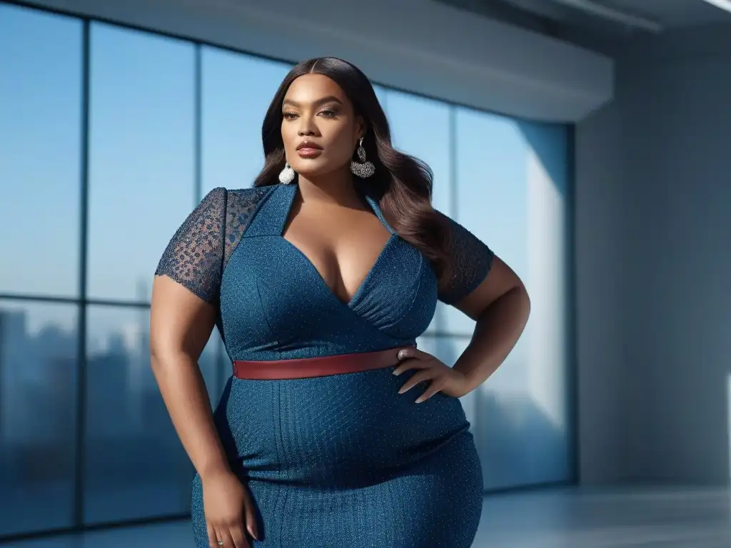 Desfile de moda plussize: empoderamiento y diversidad en la pasarela Un desfile de moda inclusivo con modelos de tallas grandes luciendo diseños únicos y elegantes en un estudio moderno y luminoso