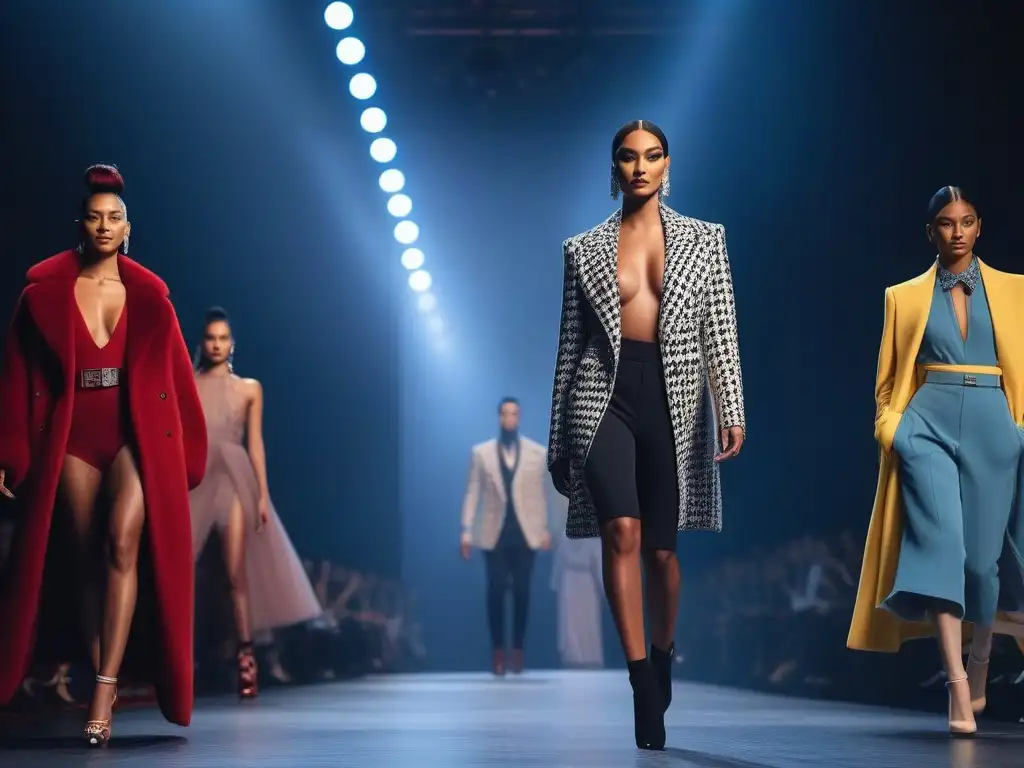 Desfile de moda inclusivo: modelos diversos y empoderados en la pasarela Desfile de moda inclusivo con modelos de diversas etnias, cuerpos e identidades de género caminando con confianza por la pasarela