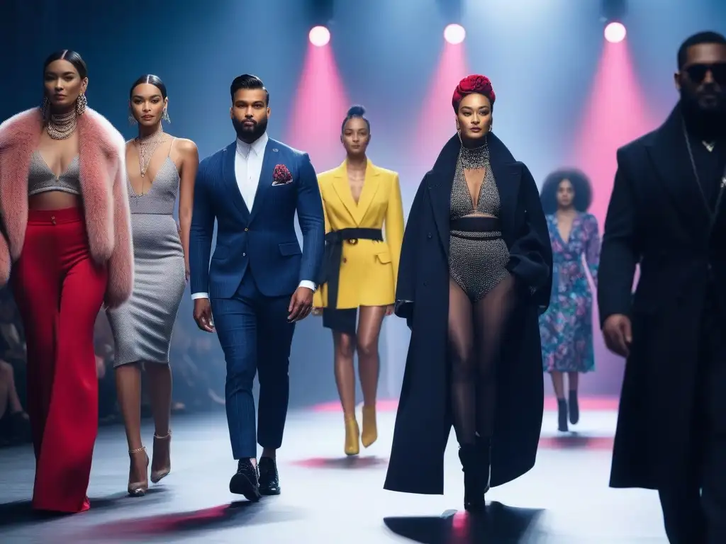 Desfile de moda inclusivo: diversidad étnica y corporal en la pasarela Un desfile de moda inclusivo con modelos de diversas etnias, estilos y cuerpos, destacando la diversidad