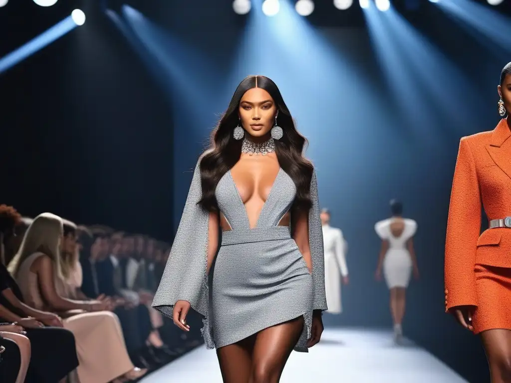 Desfile de moda inclusivo: diversidad en pasarela Desfile de moda inclusivo con modelos diversos caminando con confianza en una pasarela, cautivando a una audiencia variada y entusiasta