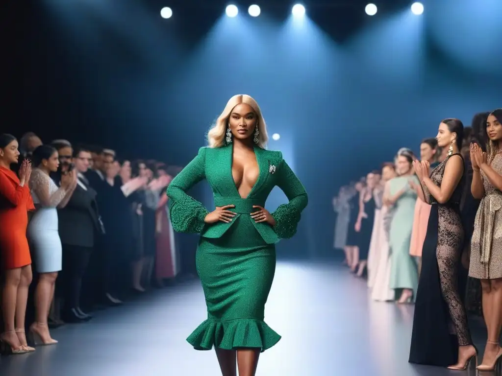 Desfile de moda inclusivo: diversidad y estilo en la pasarela Desfile de moda inclusivo con modelos diversos y público aplaudiendo