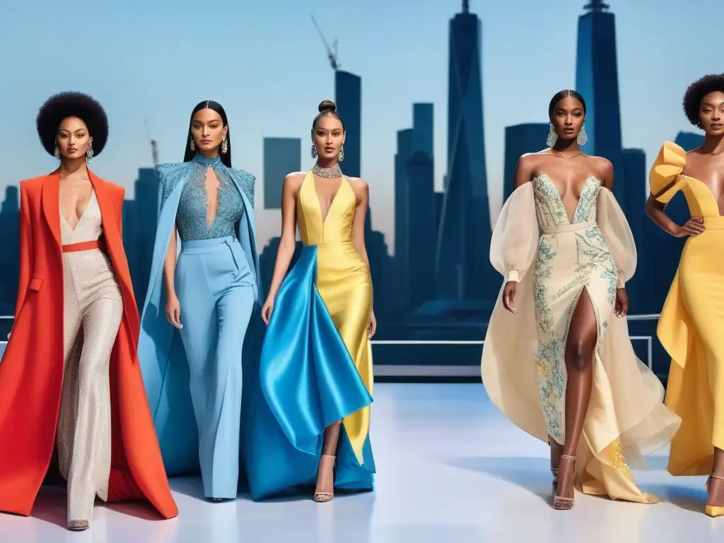Desfile de moda inclusivo: diversidad y glamour en alta costura Desfile de moda inclusivo con modelos de diversas etnias y tallas luciendo diseños de alta costura
