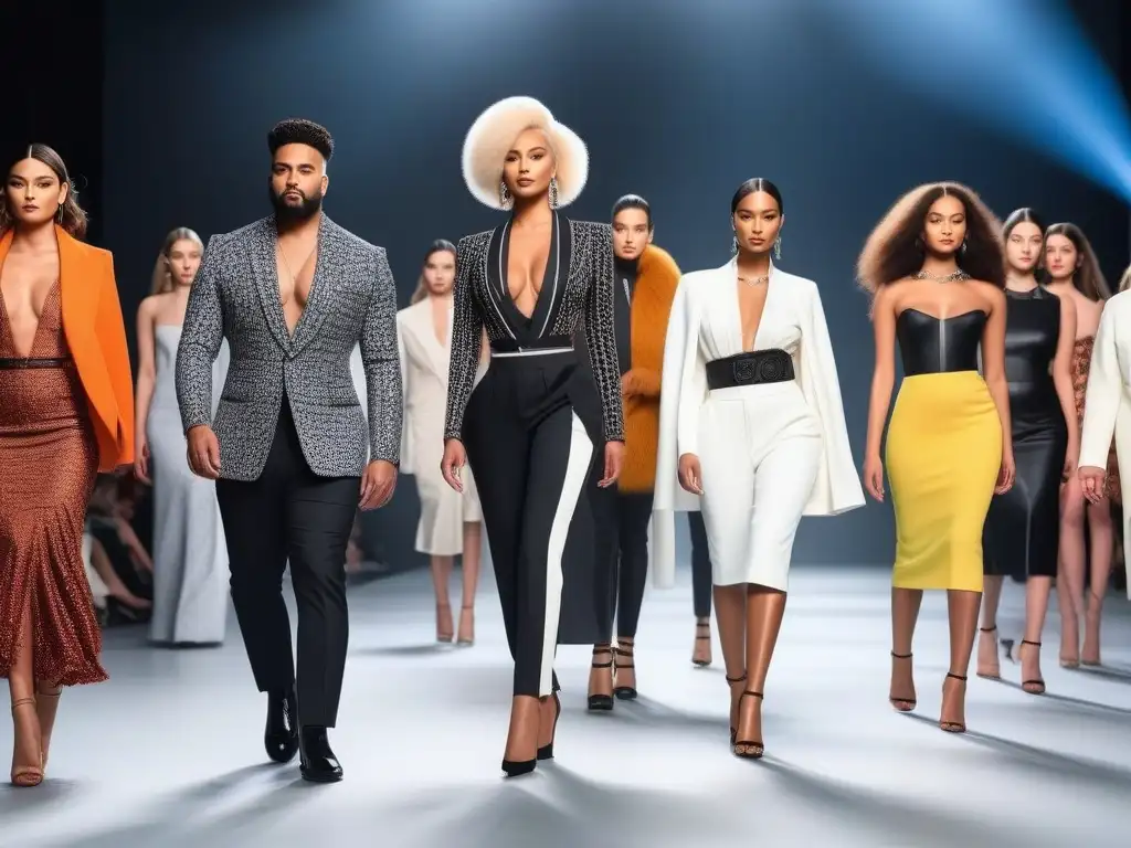 Desfile de moda inclusivo: diversidad en la pasarela Un desfile de moda inclusivo con modelos de diferentes etnias, cuerpos y géneros caminando con confianza por la pasarela