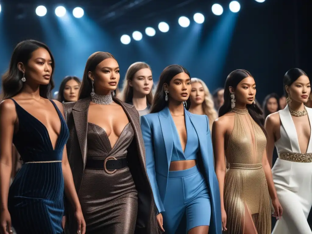 Desfile de moda inclusivo y diverso: modelos empoderadas rompen estándares Un desfile de moda inclusivo: modelos diversos caminan con confianza por la pasarela mientras espectadores aplauden emocionados