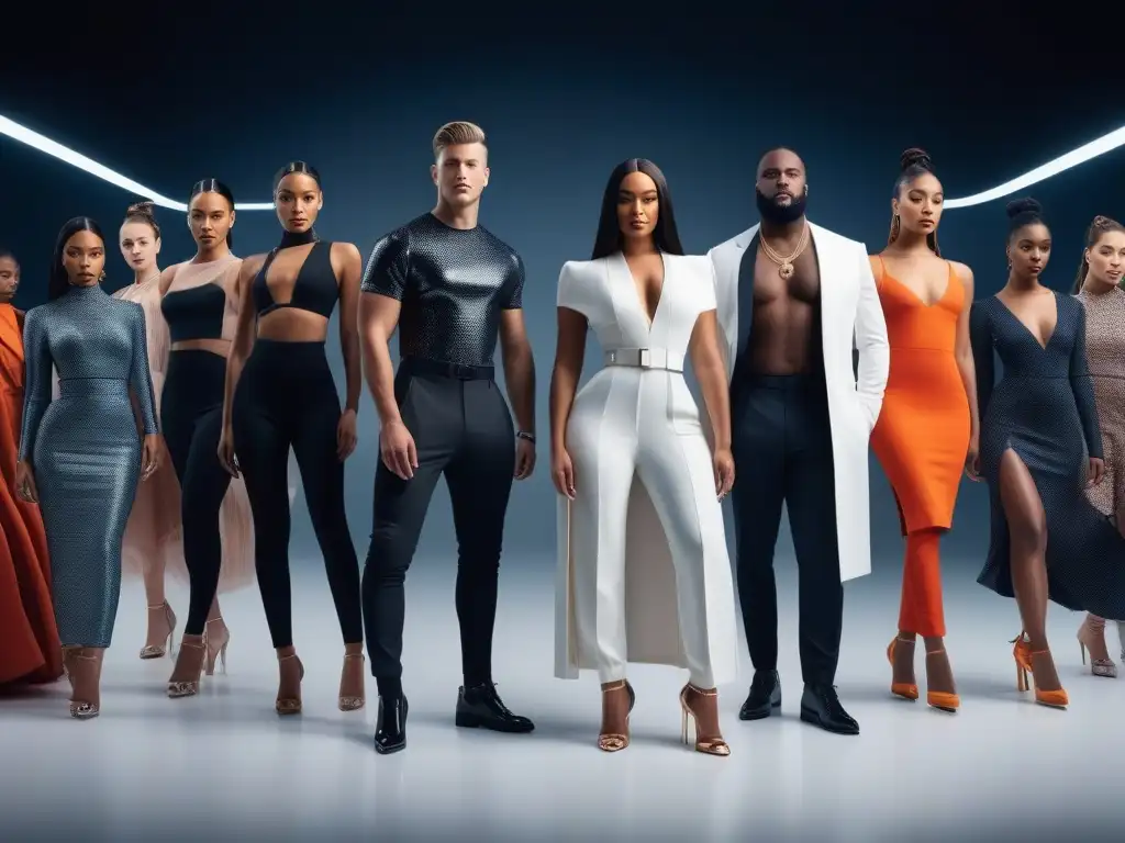 Zapatos adaptativos: moda inclusiva en 8k Un desfile de moda inclusivo con personas de distintos cuerpos y zapatos adaptativos para todos, en una pasarela futurista