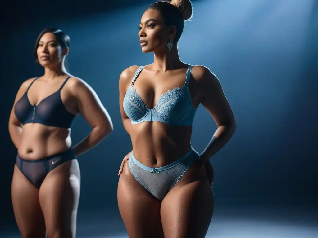 Moda íntima transgénero: diversidad y confort en estudio luminoso Un desfile de moda inclusivo con ropa interior cómoda para cuerpos trans, empoderamiento y diversidad en un estudio moderno