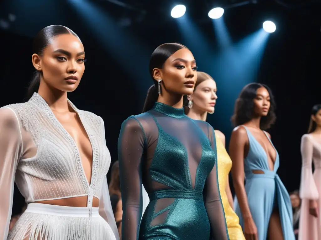 Diversidad y estilo en la pasarela: Fashion Week inclusivo Un desfile de moda inclusivo durante la Semana de la moda, con modelos diversos y estilos vanguardistas en la pasarela
