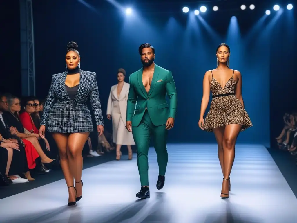 Desfile de moda inclusivo: Tallas especiales empoderadas Desfile de moda inclusivo de tallas especiales con modelos diversos empoderando la pasarela