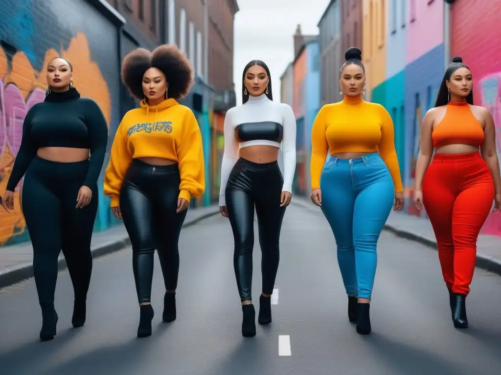 Desfile de moda inclusivo en la ciudad: diversidad y empoderamiento Un desfile de moda inclusivo y vibrante en la ciudad, con modelos de diferentes tallas y etnias luciendo streetwear elegante