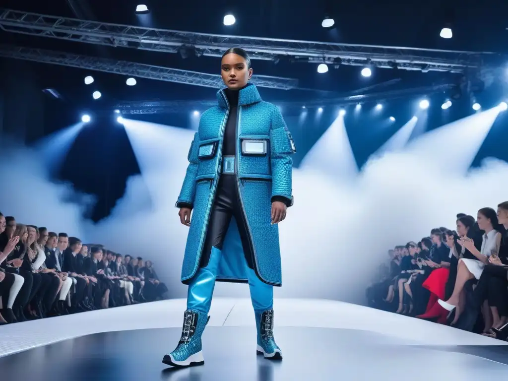 Desfile de niños: moda futurista y vanguardia infantil Un desfile de moda infantil con materiales innovadores en un escenario futurista