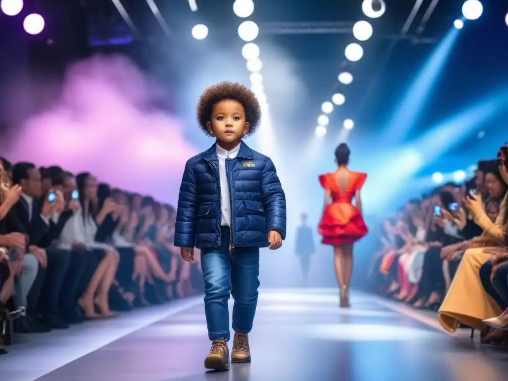 Pasarela infantil: Moda diversa y moderna 2023 Desfile de moda infantil 2023: niños diversos y con estilo caminan seguros por la pasarela, cautivando al público