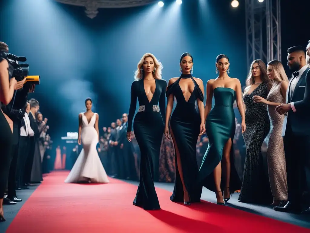 Desfile de moda inclusivo y empoderador en alfombra roja de lujo Un desfile de moda de lujo con cuerpos diversos caminando con confianza en la alfombra roja